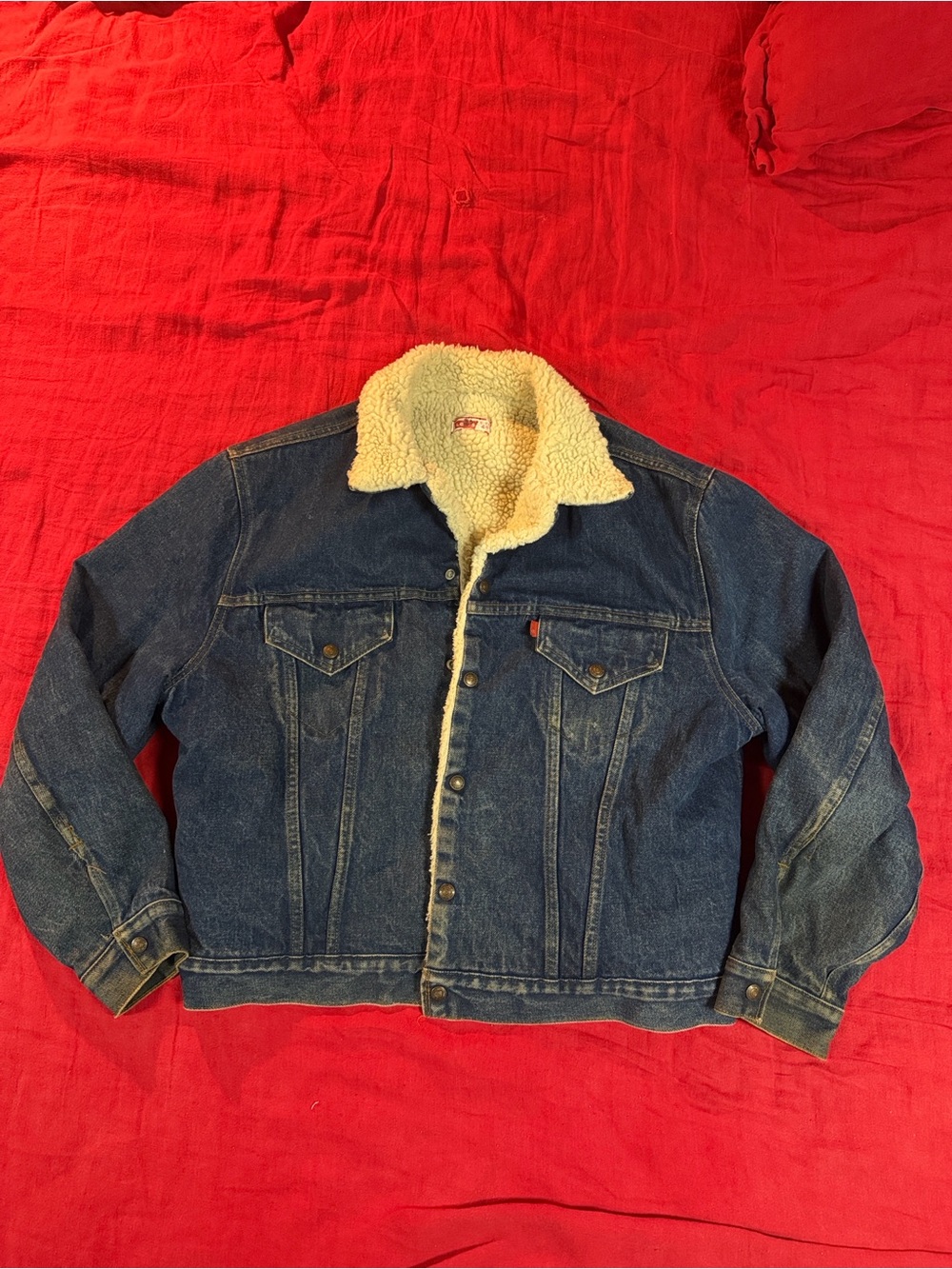 Vintage Levi's Dark Blue Mens Denim Sherpa-Trim Bomber Jacket